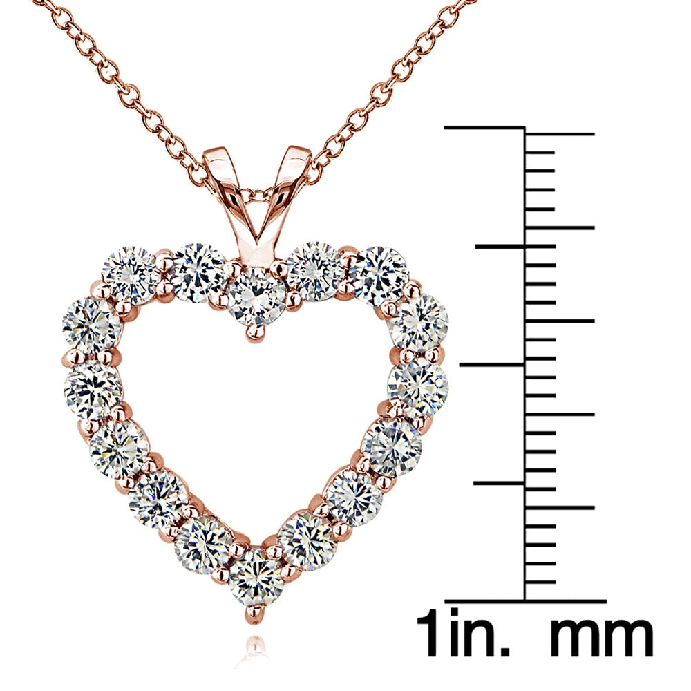 Rose Gold Tone over Sterling Silver Cubic Zirconia Open Heart Necklace-3