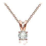 Rose Gold Flashed Sterling Silver Aquamarine 5mm Round Solitaire Necklace