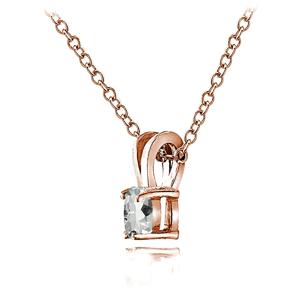 Rose Gold Flashed Sterling Silver Aquamarine 5mm Round Solitaire Necklace-3