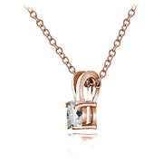 Rose Gold Flashed Sterling Silver Aquamarine 5mm Round Solitaire Necklace