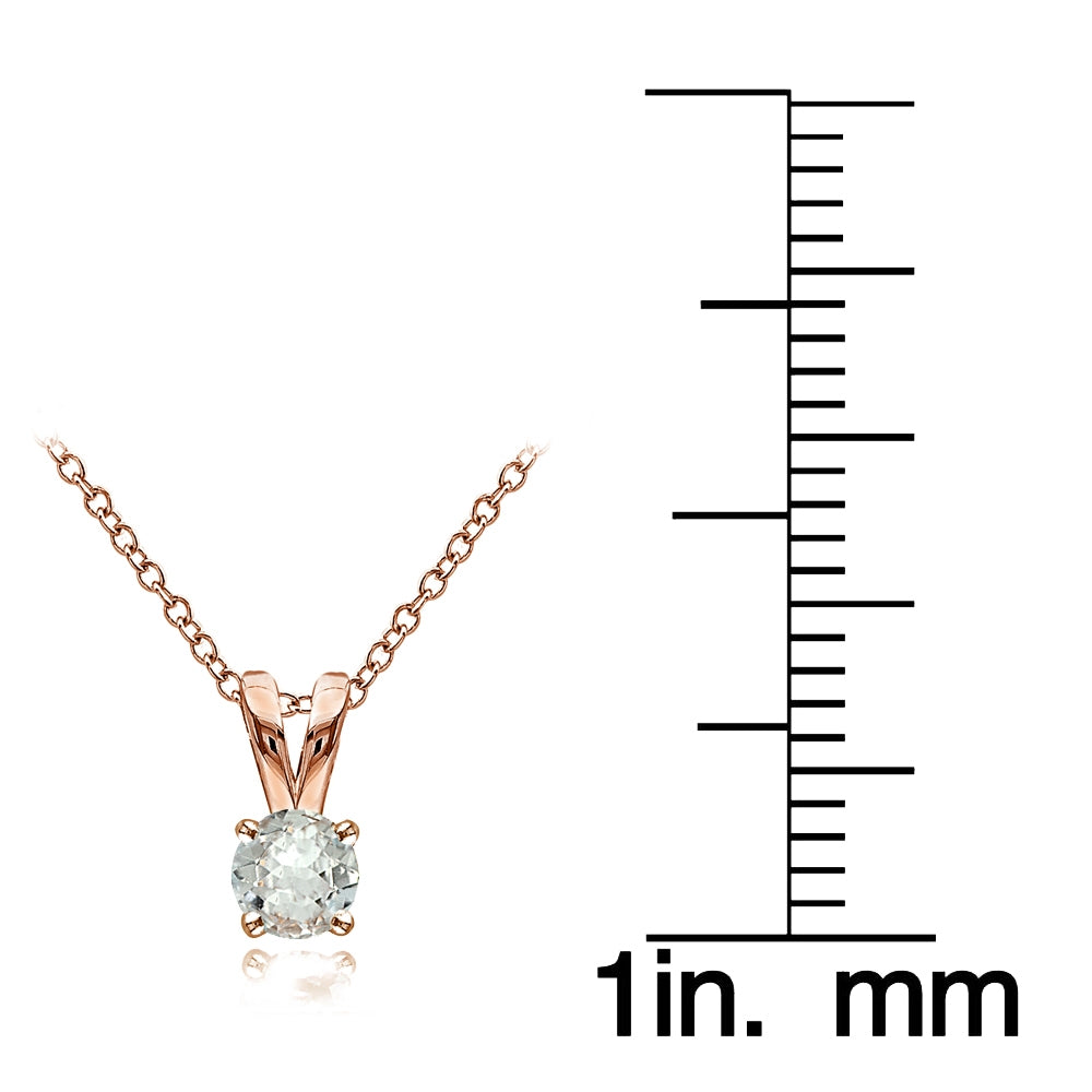 Rose Gold Flashed Sterling Silver Aquamarine 5mm Round Solitaire Necklace-4