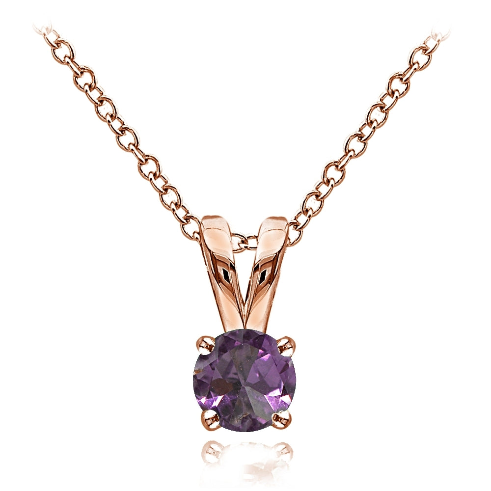 Rose Gold Flashed Sterling Silver Created Alexandrite 5mm Round Solitaire Necklace