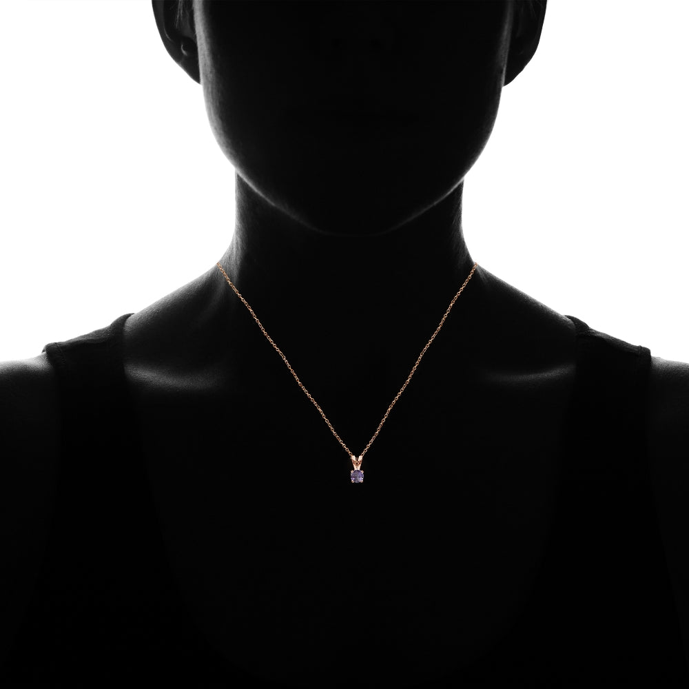Rose Gold Flashed Sterling Silver Created Alexandrite 5mm Round Solitaire Necklace-2