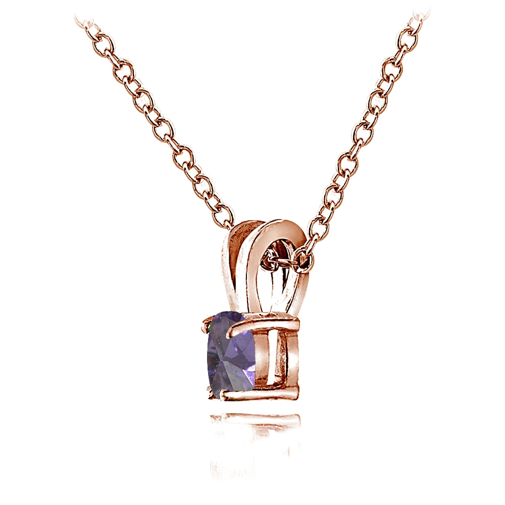 Rose Gold Flashed Sterling Silver Created Alexandrite 5mm Round Solitaire Necklace-3