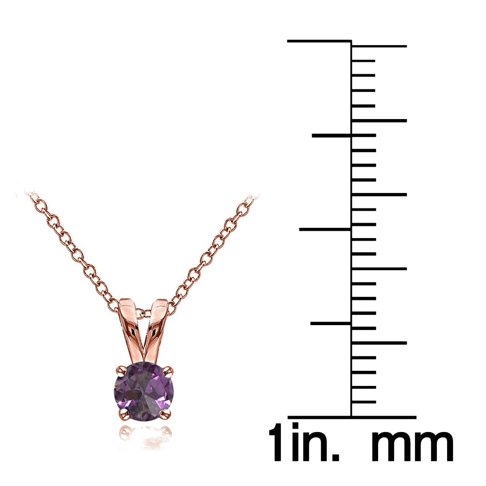 Rose Gold Flashed Sterling Silver Created Alexandrite 5mm Round Solitaire Necklace-4