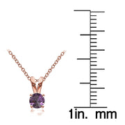 Rose Gold Flashed Sterling Silver Created Alexandrite 5mm Round Solitaire Necklace