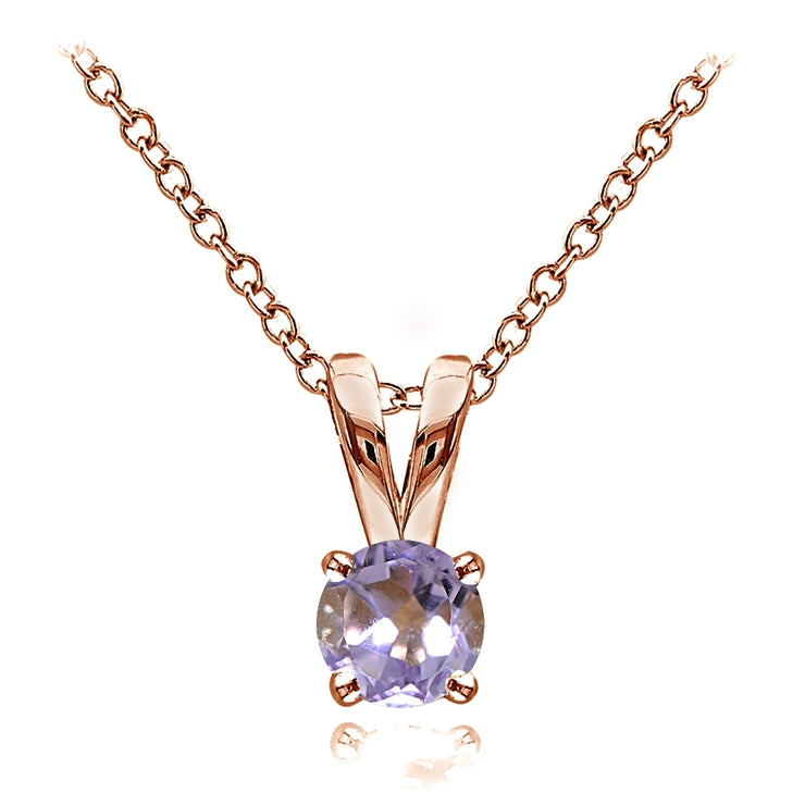 Rose Gold Flashed Sterling Silver Amethyst 5mm Round Solitaire Necklace
