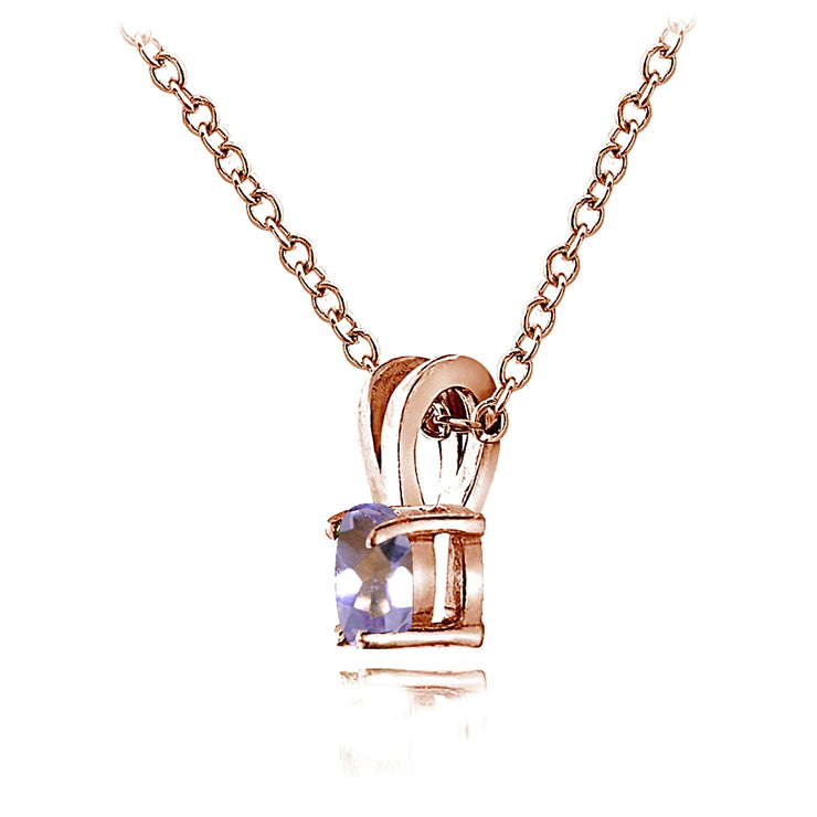 Rose Gold Flashed Sterling Silver Amethyst 5mm Round Solitaire Necklace
