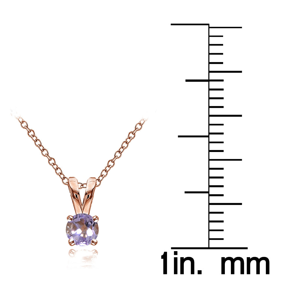 Rose Gold Flashed Sterling Silver Amethyst 5mm Round Solitaire Necklace-6