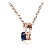 Rose Gold Flashed Sterling Silver Created Blue Sapphire 5mm Round Solitaire Necklace