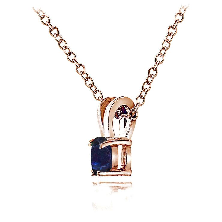 Rose Gold Flashed Sterling Silver Created Blue Sapphire 5mm Round Solitaire Necklace