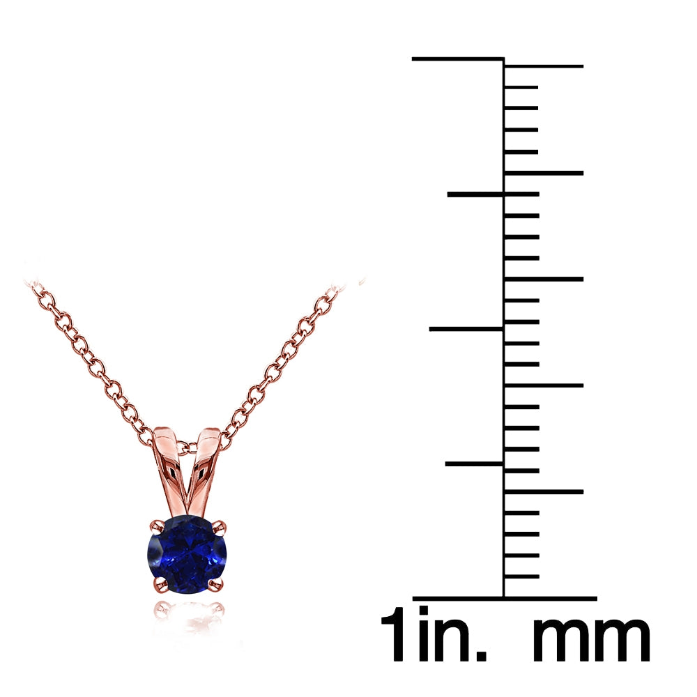 Rose Gold Flashed Sterling Silver Created Blue Sapphire 5mm Round Solitaire Necklace-5