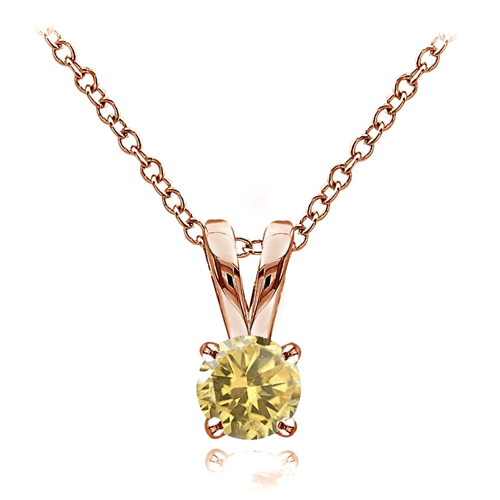 Rose Gold Flashed Sterling Silver Citrine 5mm Round Solitaire Necklace