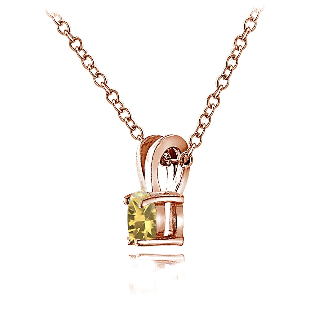 Rose Gold Flashed Sterling Silver Citrine 5mm Round Solitaire Necklace-3