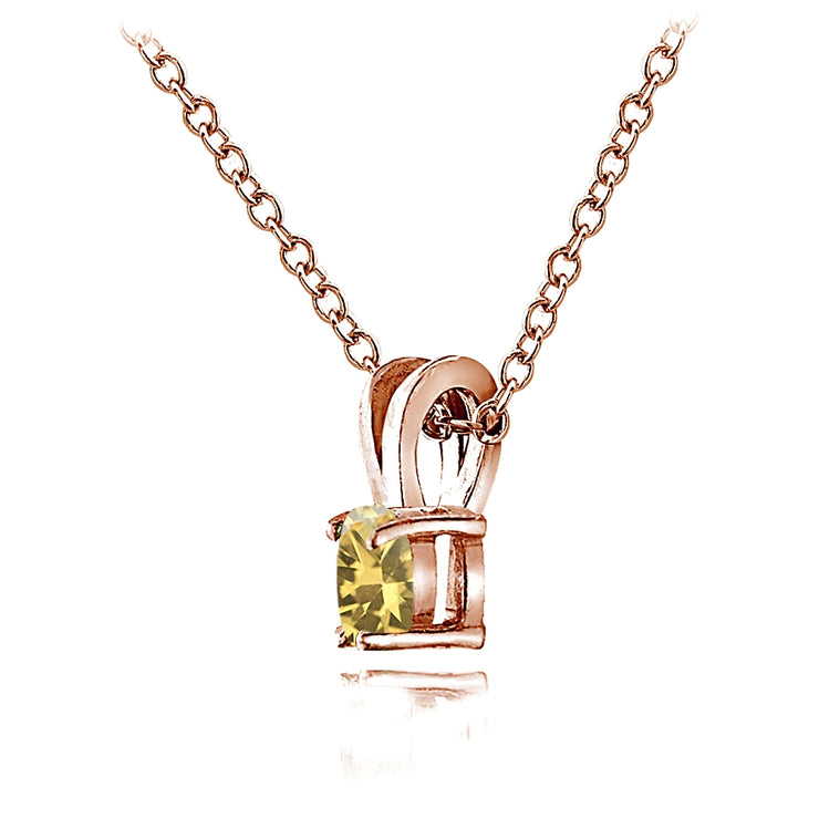 Rose Gold Flashed Sterling Silver Citrine 5mm Round Solitaire Necklace