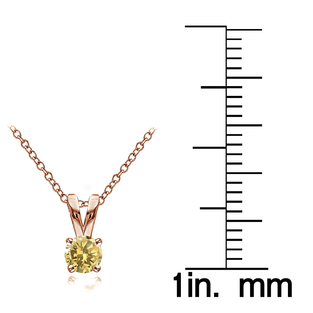 Rose Gold Flashed Sterling Silver Citrine 5mm Round Solitaire Necklace-4