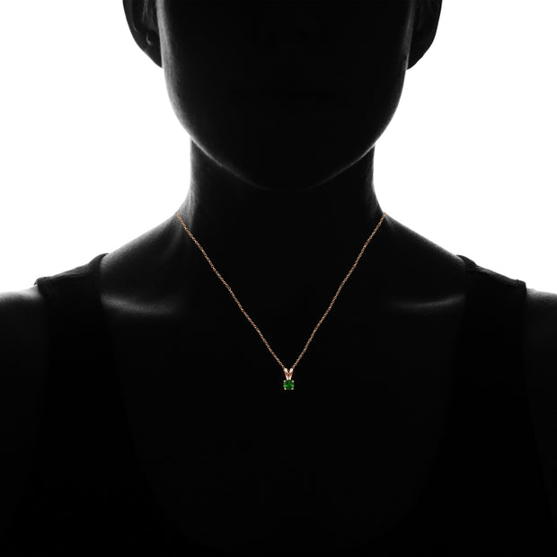 Rose Gold Flashed Sterling Silver Simulated Emerald 5mm Round Solitaire Necklace