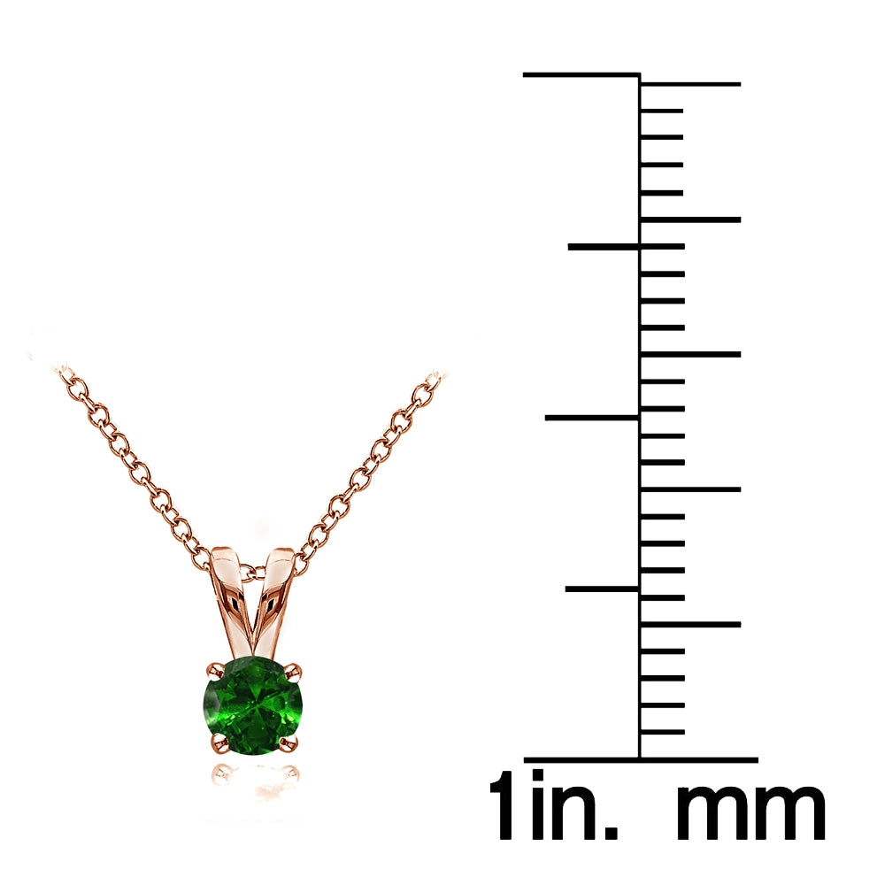 Rose Gold Flashed Sterling Silver Simulated Emerald 5mm Round Solitaire Necklace-4