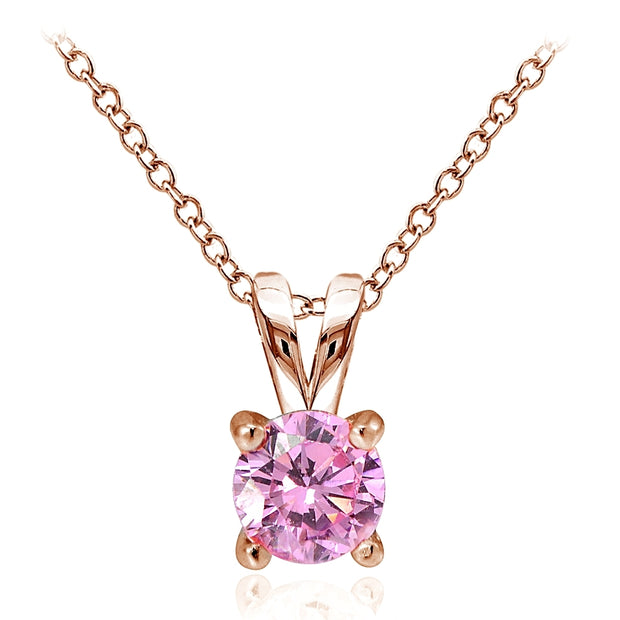 Rose Gold Tone over Sterling Silver 1/2ct Light Pink Cubic Zirconia 5mm Round Solitaire Necklace