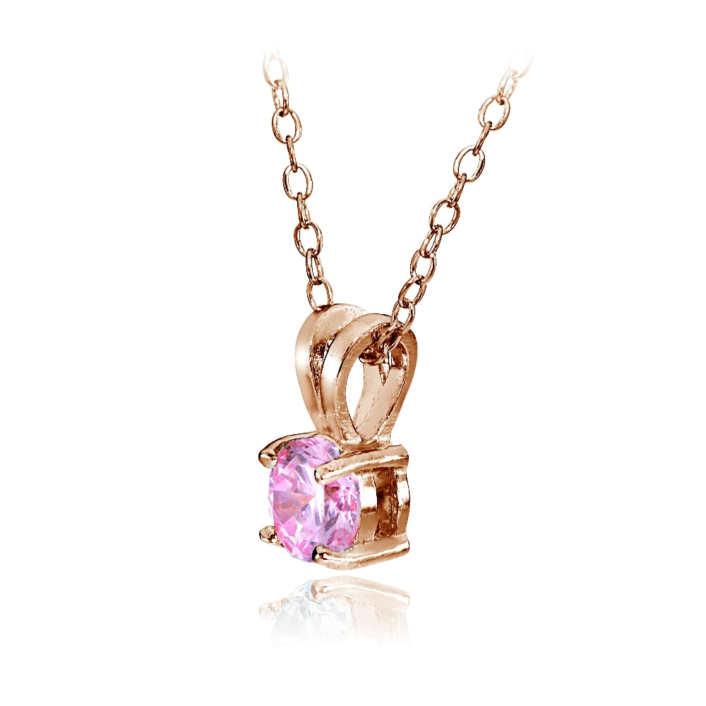 Rose Gold Tone over Sterling Silver 1/2ct Light Pink Cubic Zirconia 5mm Round Solitaire Necklace-2