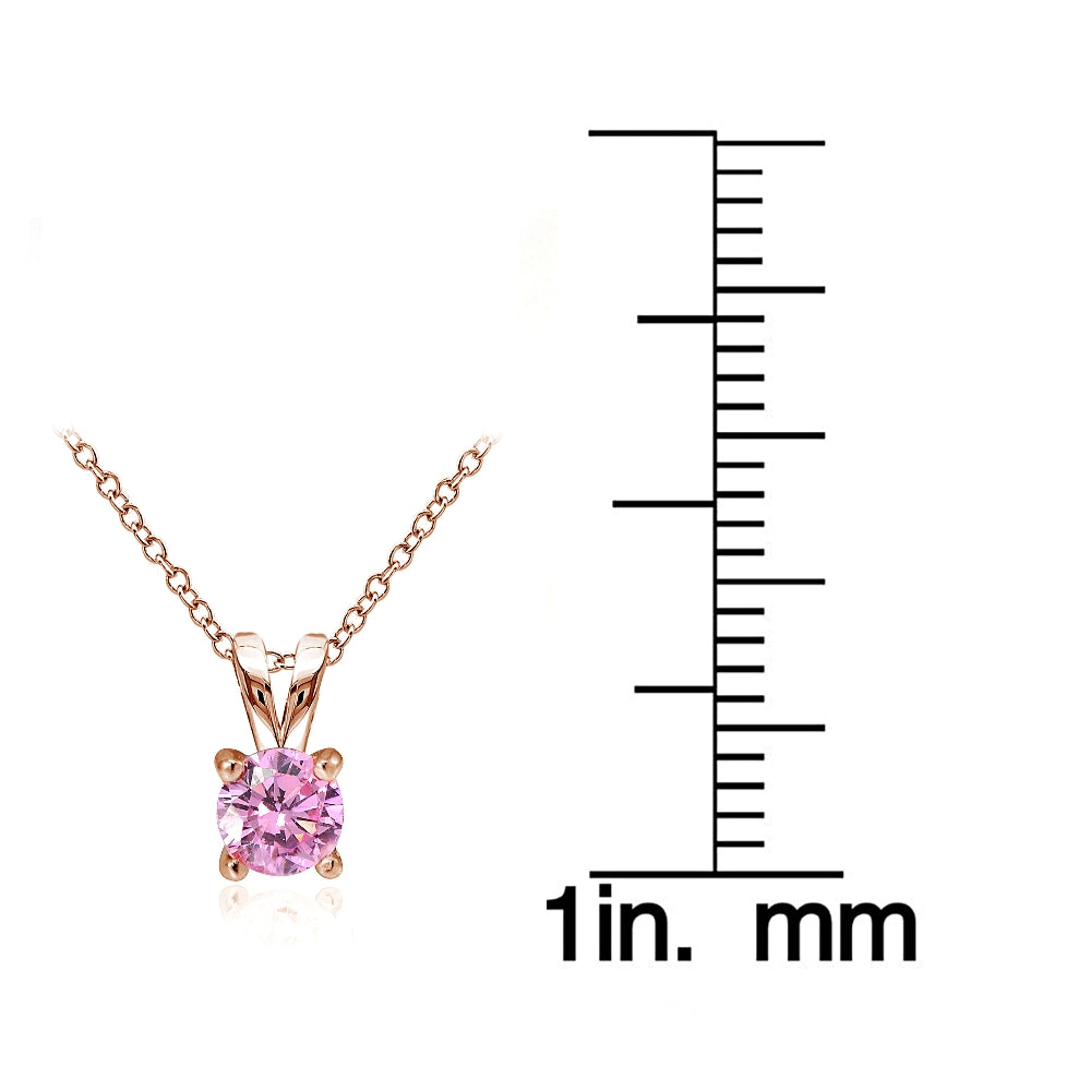 Rose Gold Tone over Sterling Silver 1/2ct Light Pink Cubic Zirconia 5mm Round Solitaire Necklace-3
