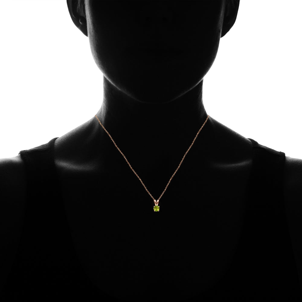 Rose Gold Flashed Sterling Silver Peridot 5mm Round Solitaire Necklace-2