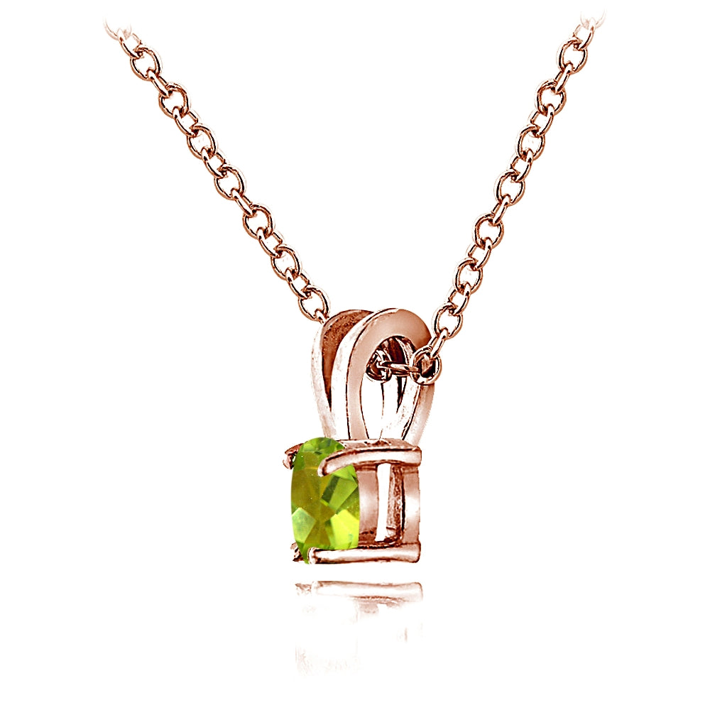 Rose Gold Flashed Sterling Silver Peridot 5mm Round Solitaire Necklace-3