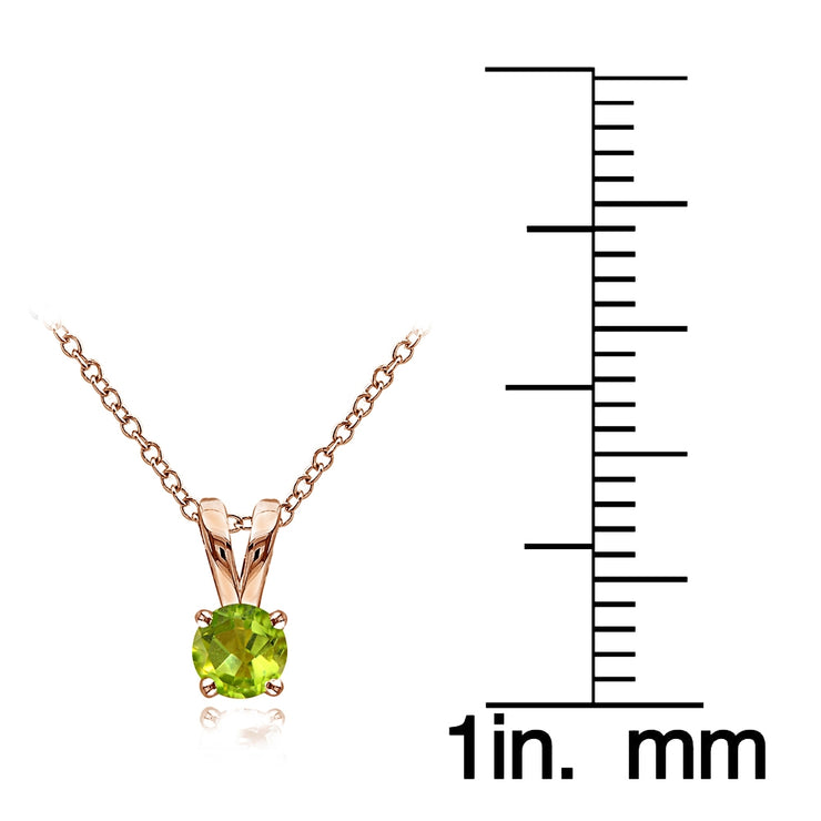 Rose Gold Flashed Sterling Silver Peridot 5mm Round Solitaire Necklace