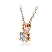 Rose Gold Flashed Sterling Silver Cubic Zirconia 5mm Round Solitaire Necklace