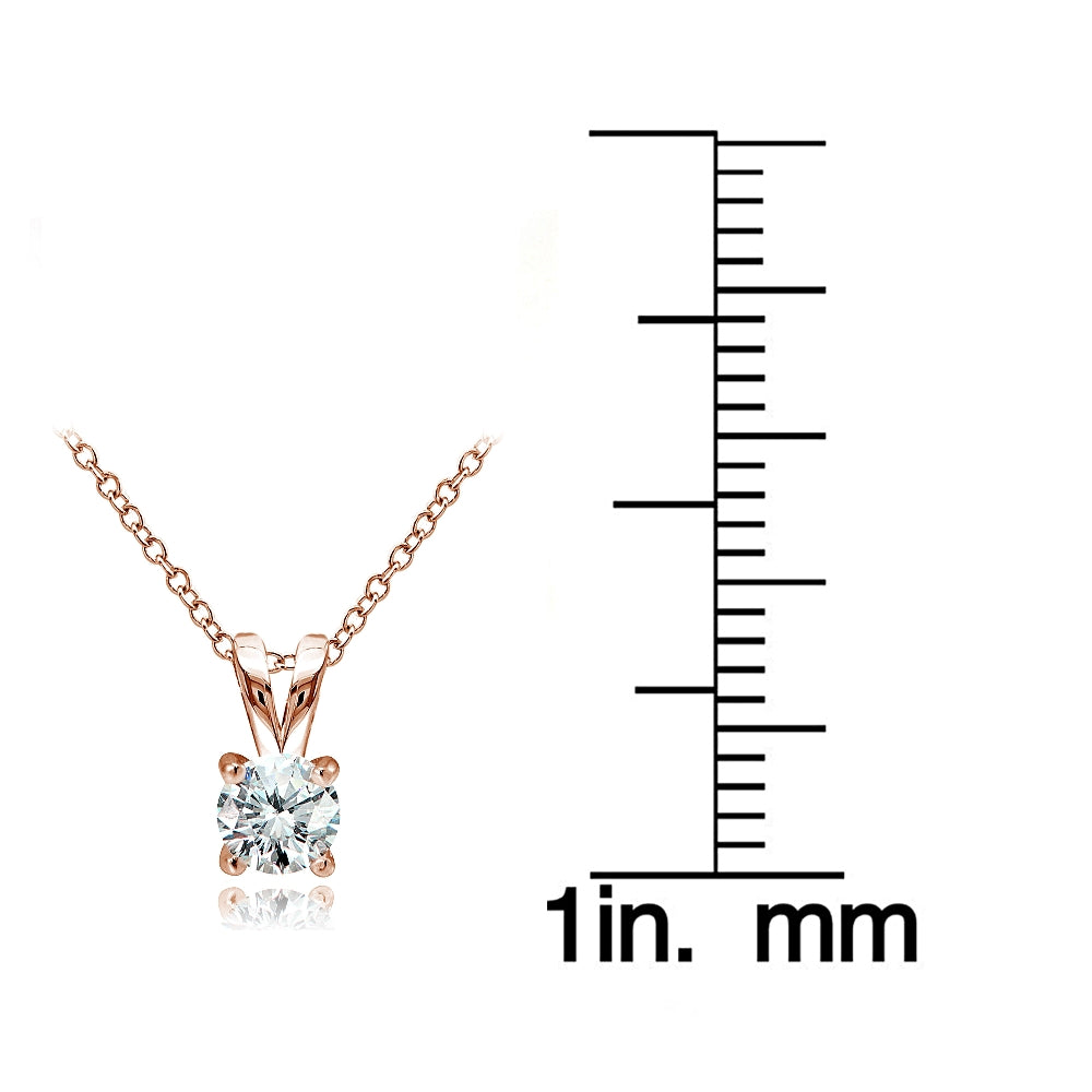 Rose Gold Flashed Sterling Silver Cubic Zirconia 5mm Round Solitaire Necklace-3