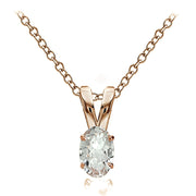 Rose Gold Flashed Sterling Silver Aquamarine 6x4mm Oval Solitaire Necklace