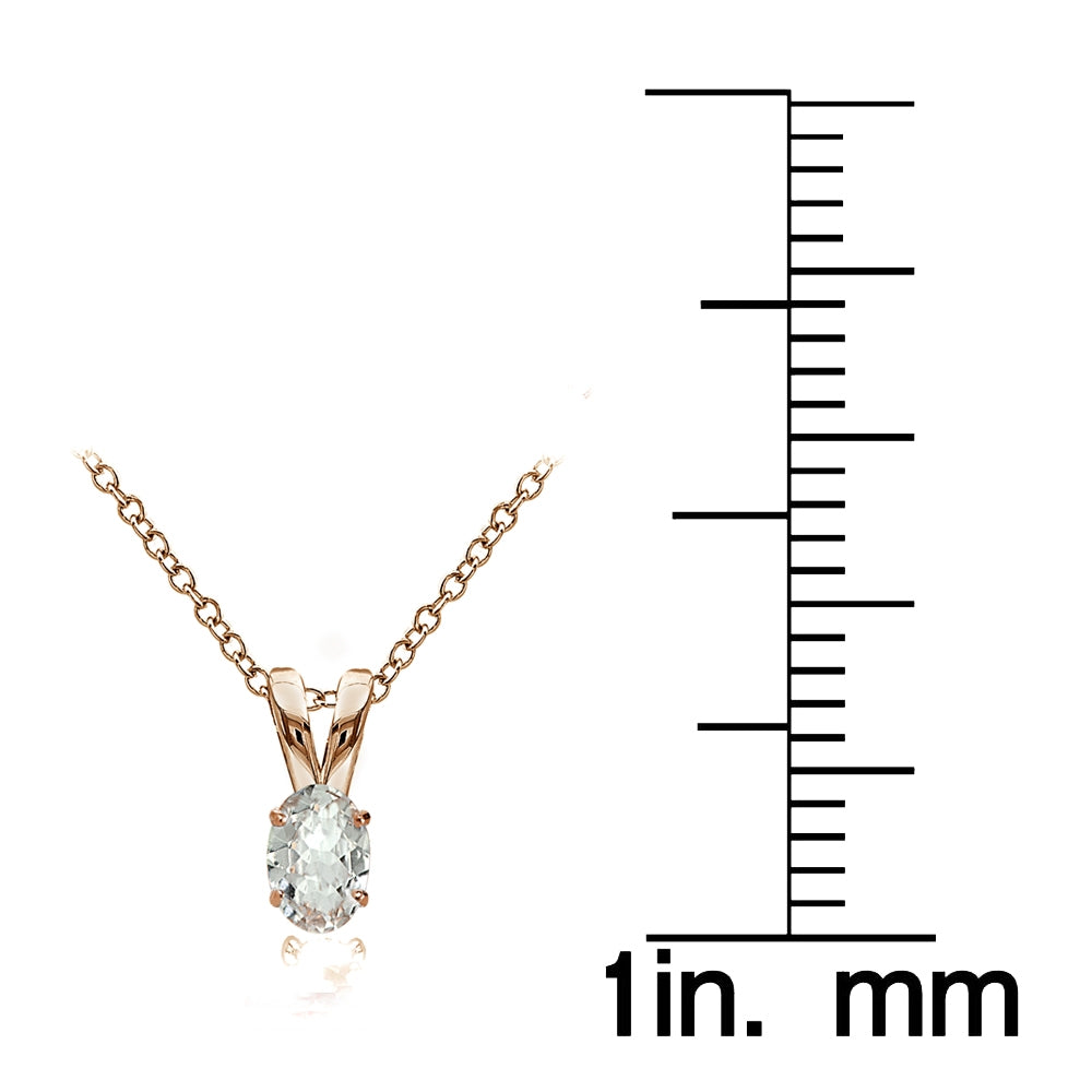 Rose Gold Flashed Sterling Silver Aquamarine 6x4mm Oval Solitaire Necklace-4