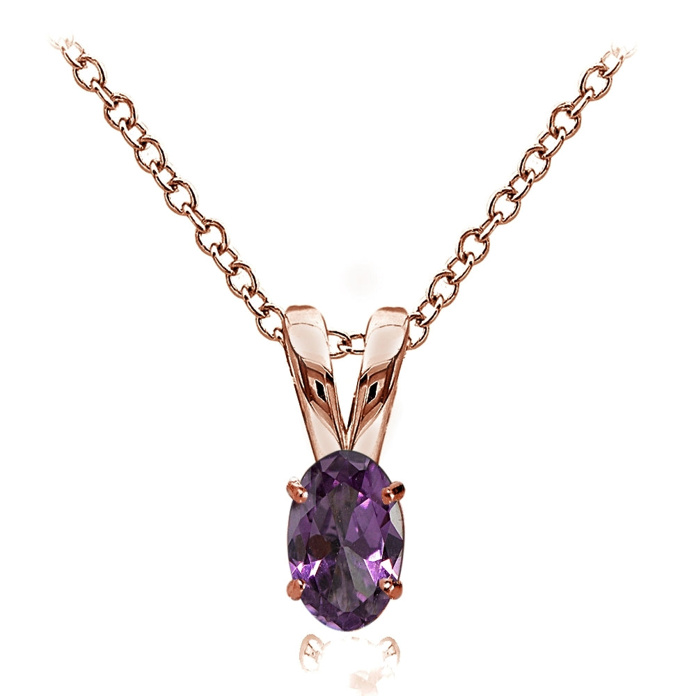 Rose Gold Flashed Sterling Silver Created Alexandrite 6x4mm Oval Solitaire Necklace