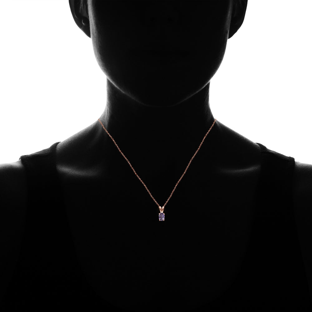 Rose Gold Flashed Sterling Silver Created Alexandrite 6x4mm Oval Solitaire Necklace-2