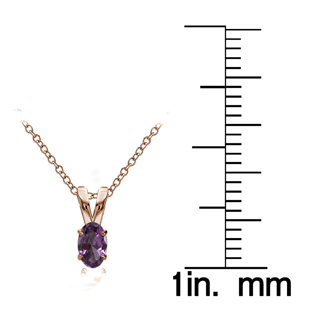 Rose Gold Flashed Sterling Silver Created Alexandrite 6x4mm Oval Solitaire Necklace-4