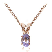 Rose Gold Flashed Sterling Silver Amethyst 6x4mm Oval Solitaire Necklace