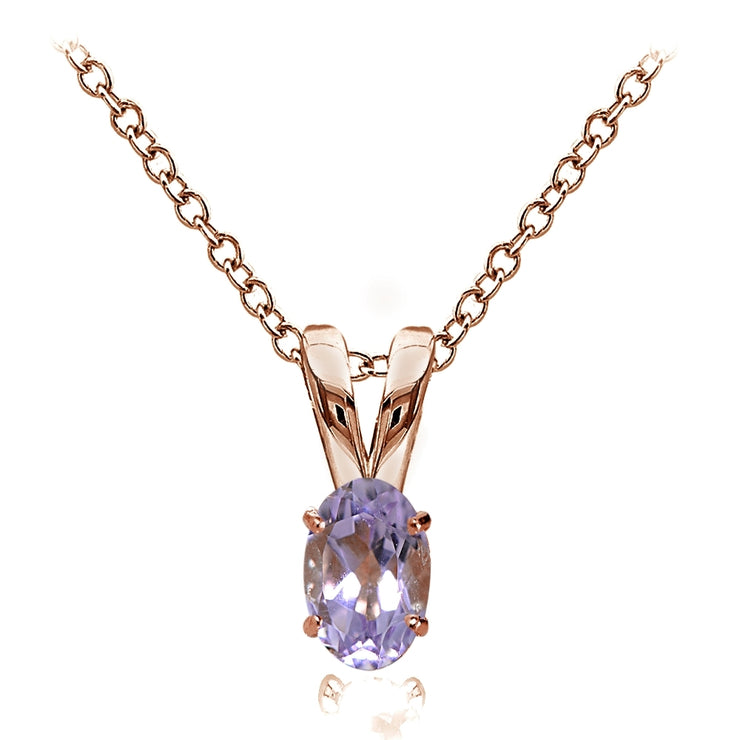 Rose Gold Flashed Sterling Silver Amethyst 6x4mm Oval Solitaire Necklace