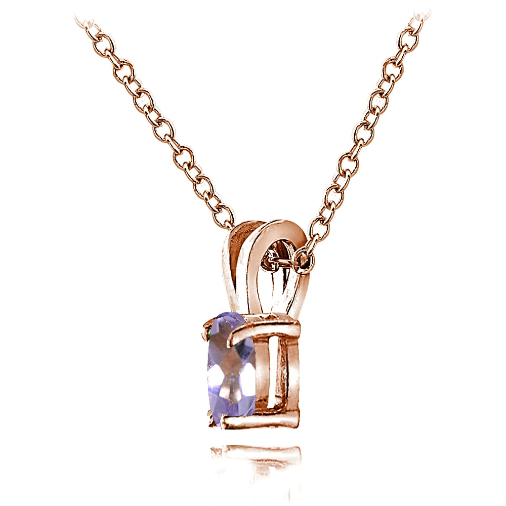 Rose Gold Flashed Sterling Silver Amethyst 6x4mm Oval Solitaire Necklace-3