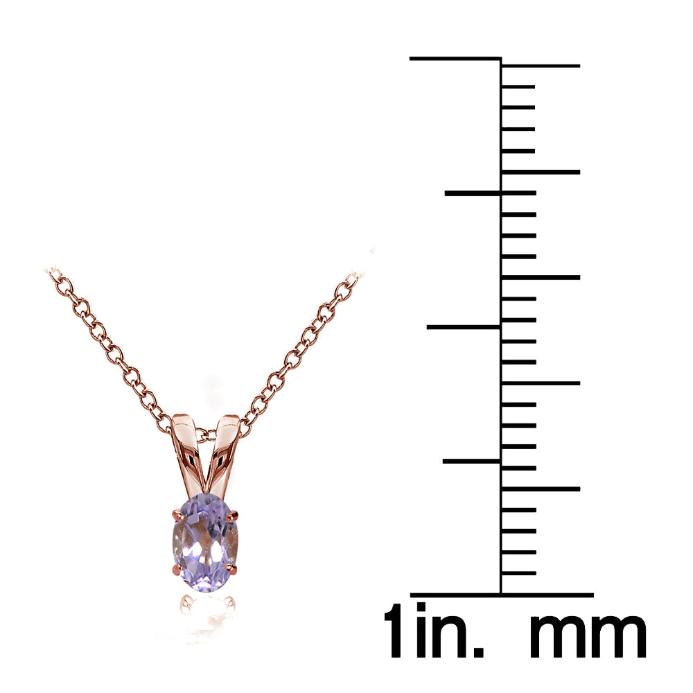 Rose Gold Flashed Sterling Silver Amethyst 6x4mm Oval Solitaire Necklace-4