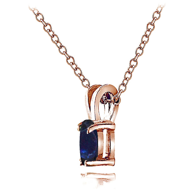 Rose Gold Flashed Sterling Silver Created Blue Sapphire 6x4mm Oval Solitaire Necklace