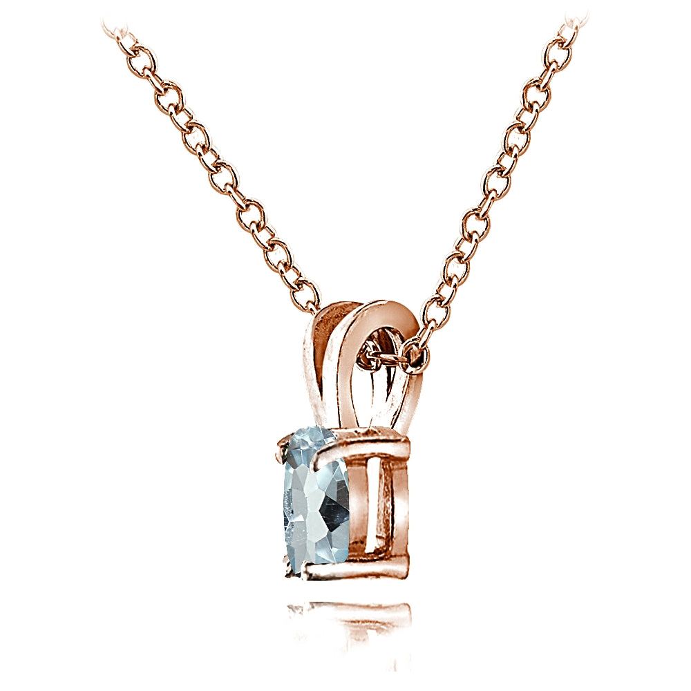 Rose Gold Flashed Sterling Silver Blue Topaz 6x4mm Oval Solitaire Necklace-3