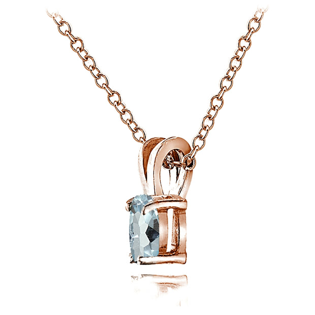 Rose Gold Flashed Sterling Silver Blue Topaz 6x4mm Oval Solitaire Necklace