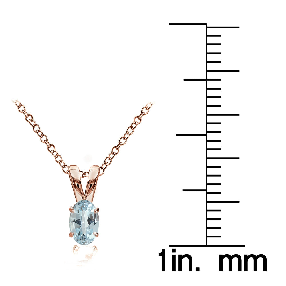 Rose Gold Flashed Sterling Silver Blue Topaz 6x4mm Oval Solitaire Necklace-4