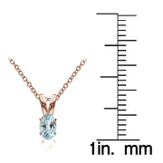 Rose Gold Flashed Sterling Silver Blue Topaz 6x4mm Oval Solitaire Necklace