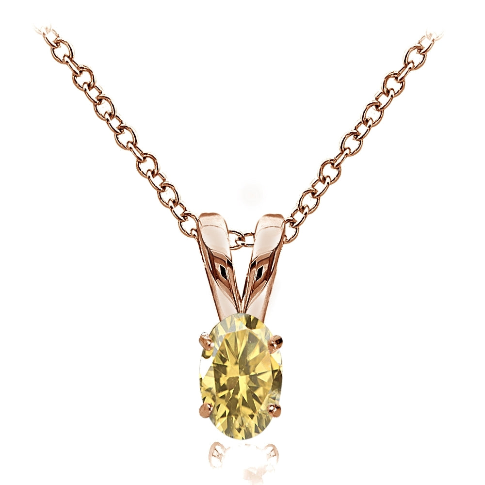Rose Gold Flashed Sterling Silver Citrine 6x4mm Oval Solitaire Necklace