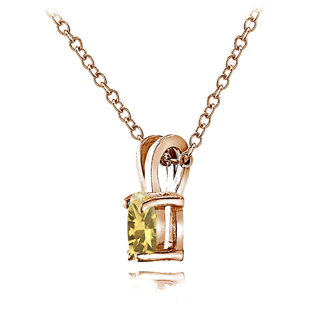 Rose Gold Flashed Sterling Silver Citrine 6x4mm Oval Solitaire Necklace-3
