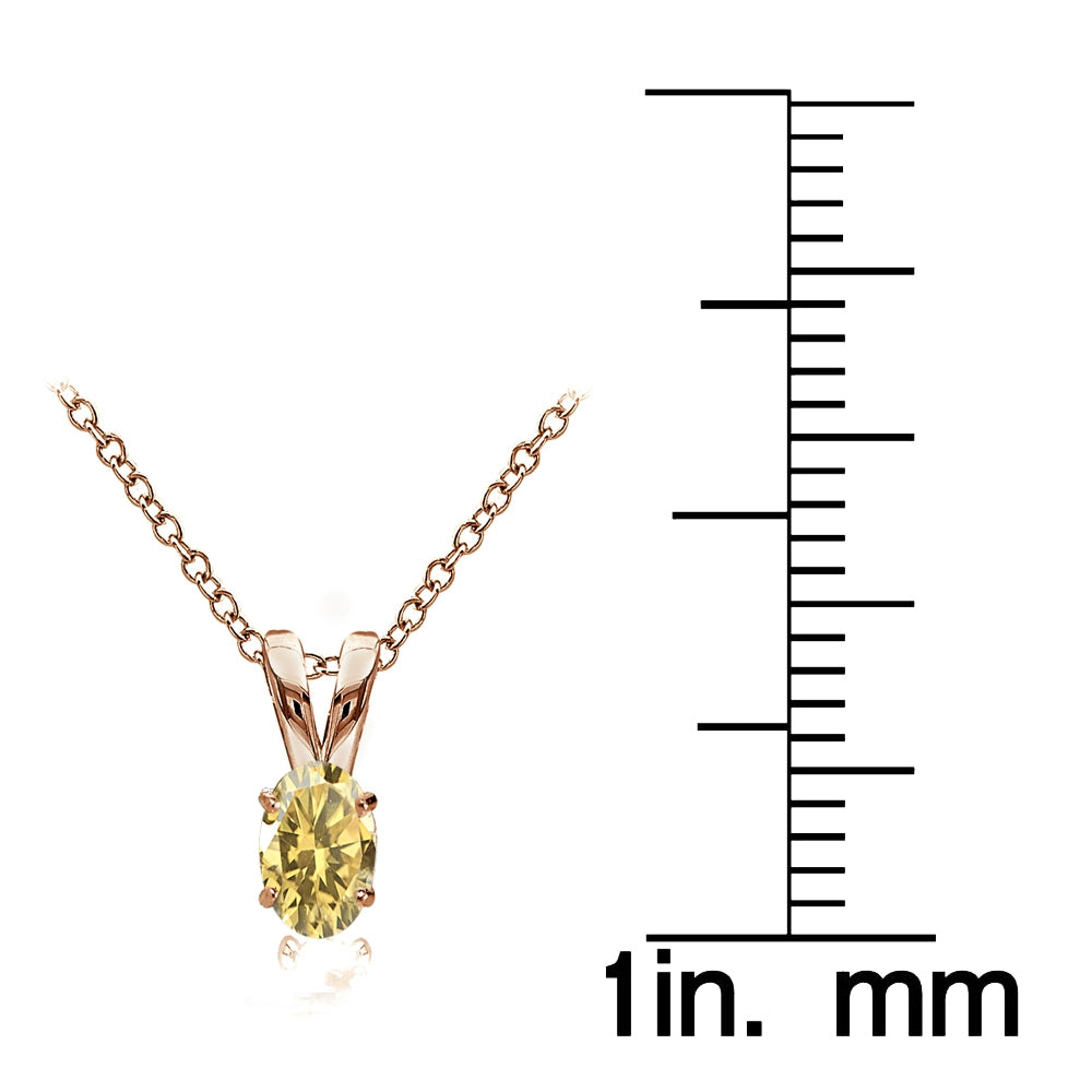 Rose Gold Flashed Sterling Silver Citrine 6x4mm Oval Solitaire Necklace-4