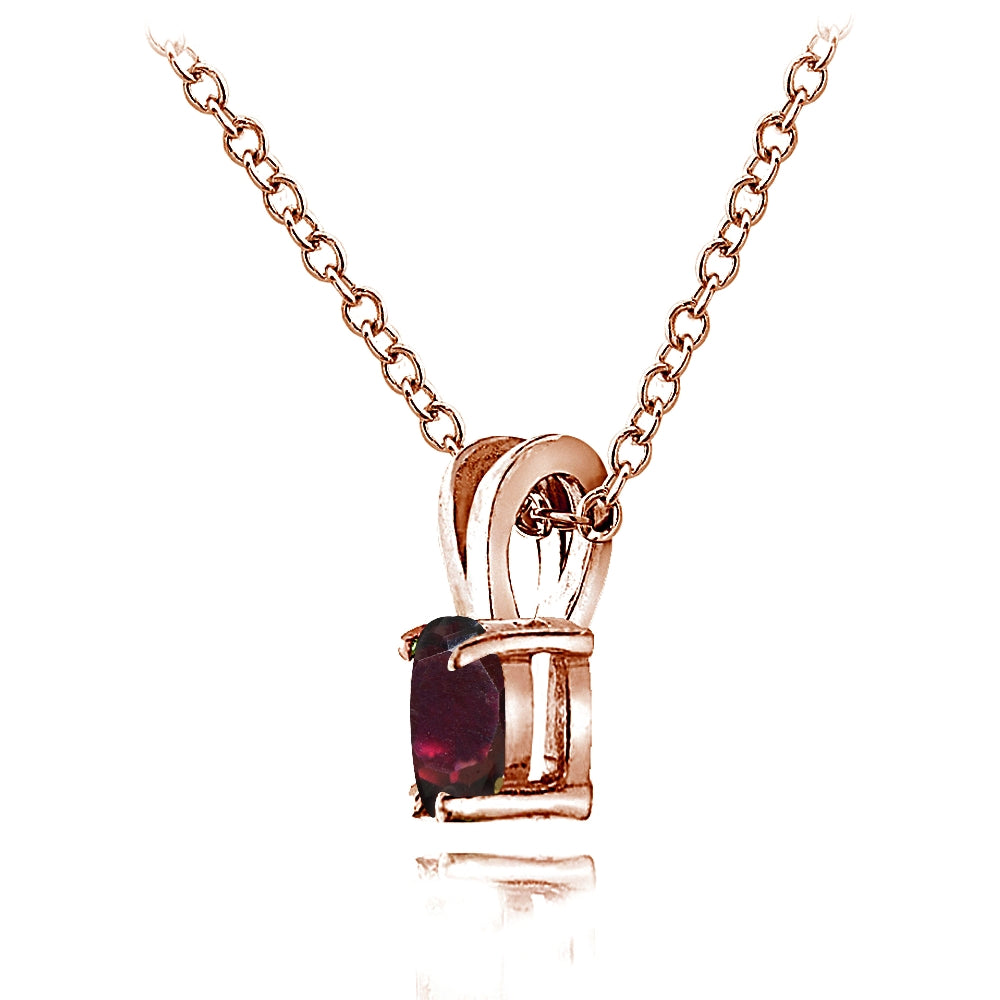 Rose Gold Flashed Sterling Silver Garnet 6x4mm Oval Solitaire Necklace-3