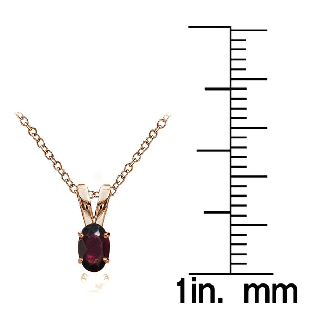 Rose Gold Flashed Sterling Silver Garnet 6x4mm Oval Solitaire Necklace