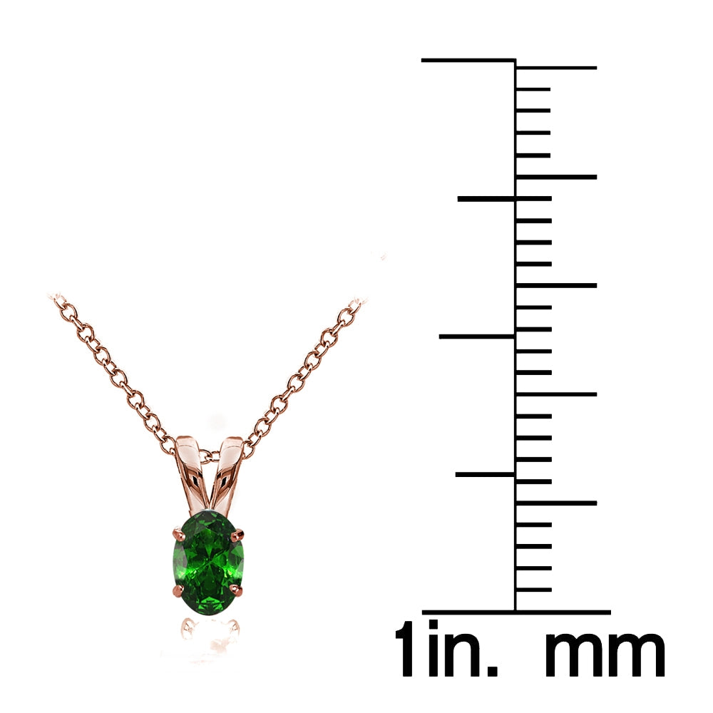 Rose Gold Flashed Sterling Silver Simulated Emerald 6x4mm Oval Solitaire Necklace-4